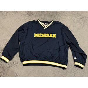Vintage 90s Starter Jacket Michigan Wolverines Windbreaker Pullover Size XL Blue
